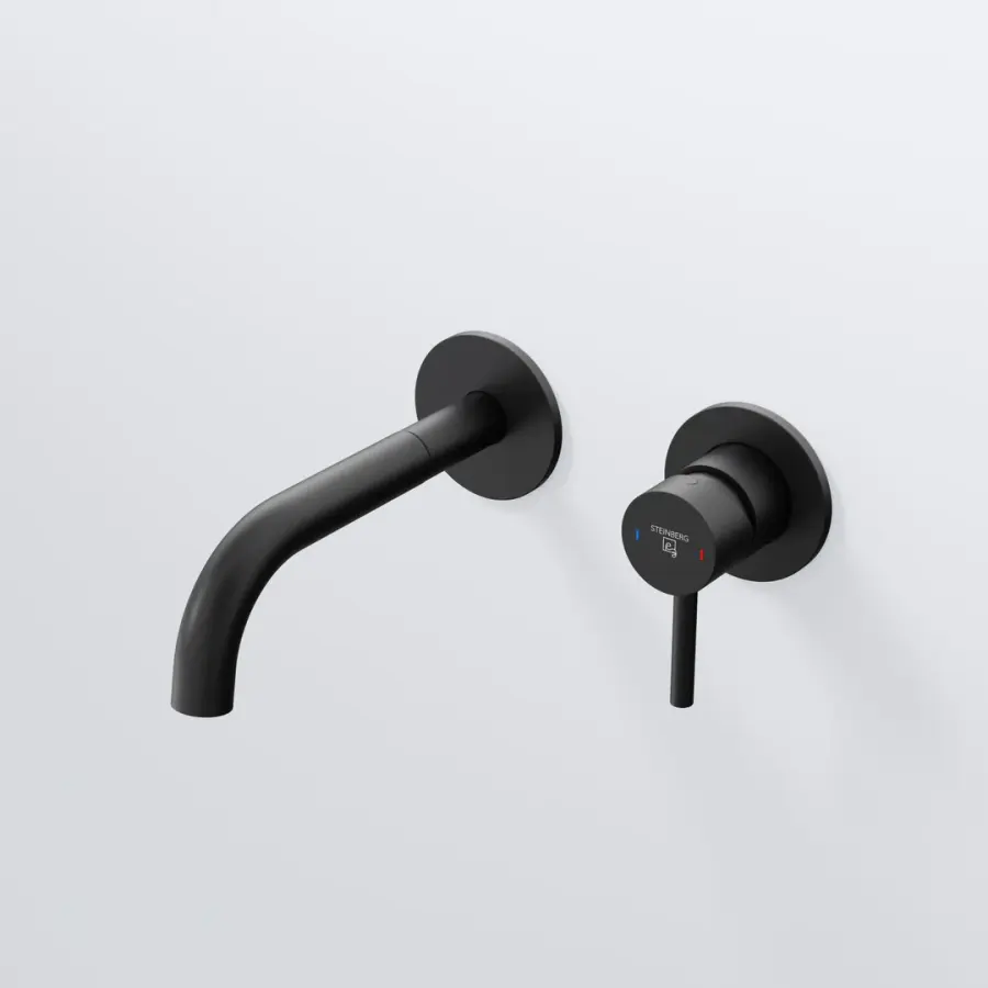 Steinberg 100 Wall-mounted single-lever washbasin mixer Matt Black
