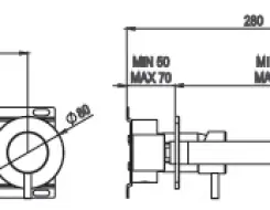 AMA RHEA Built-in mixer in stainless steel AISI 316L and wall-mounted spout.