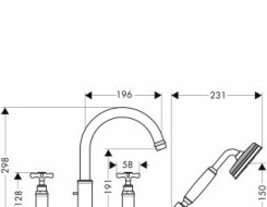 AXOR MONTREUX 4-ΟΠΗ ΑΝΑΜΙΚΤΙΚΗ για χείλος μπανιέρας
